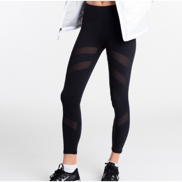 Nualime blue mesh panel 7/8 length athletic leggings- size S- made in USA - Picture 3 of 9